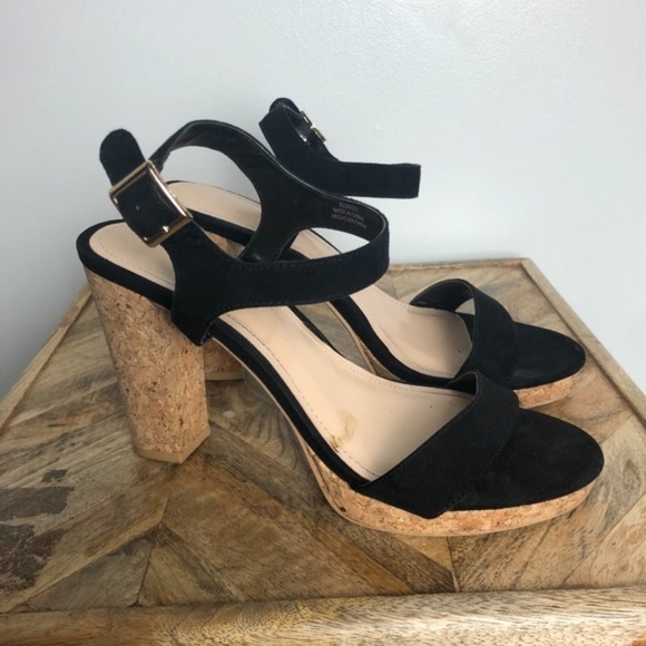 Forever 21 Black Cork Heels Women Size 7.5‎ - Picture 1 of 7